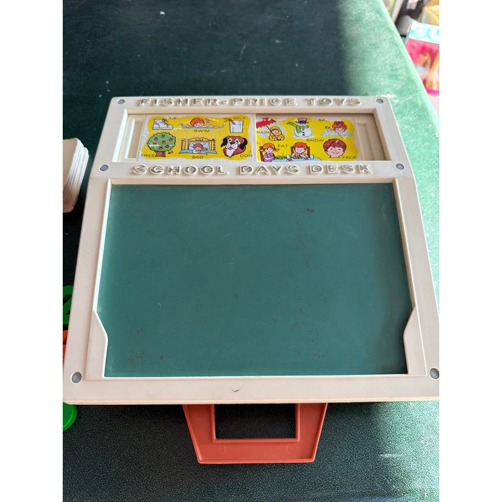 Vintage Fisher-Price School Days Desk 1972 Magnetic Letters Numbers Word Cards